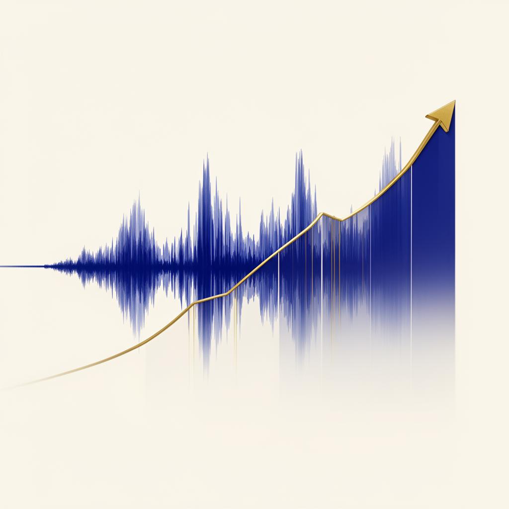 Voice waveform rising into a growth chart